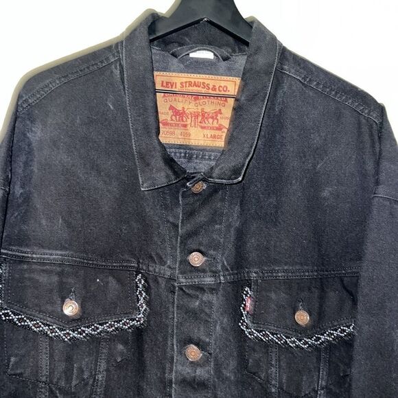 LEVI STRAUSS & CO Black Denim Jacket with Beaded Trim-XL - Picture 2 of 11